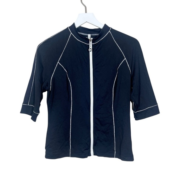 Seafolly Womens Coastline 3/4 Zip Up Black Rash Guard Size Medium US 8 - Picture 1 of 9